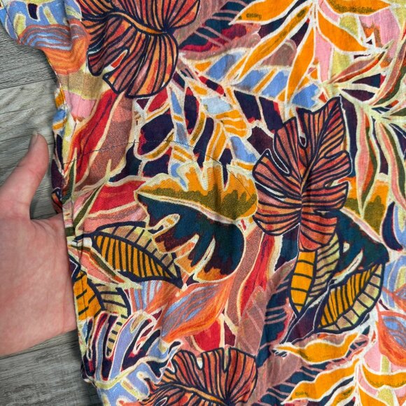 C+C California linen blend botanical short sleeve midi dress size large D2 - Picture 3 of 8